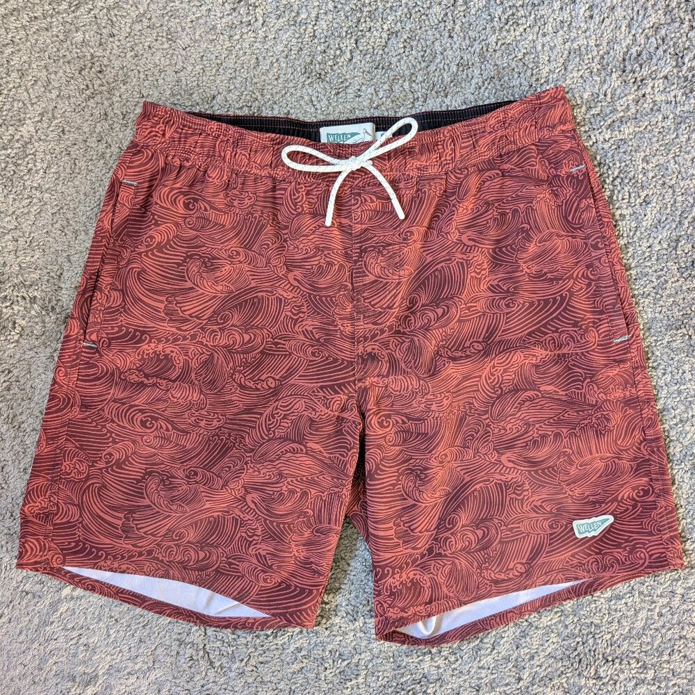 Wellen Lined Swim Trunks in Rojo Wave - Men's size L